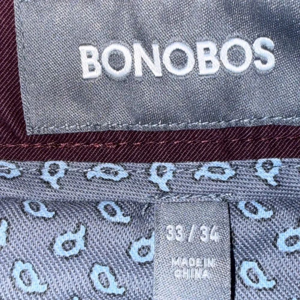 BONOBOS‎ Slim Fit Burgundy Chino Pants Mens Size 33x34 Flat Front Stretch